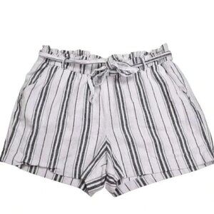Old Navy Linen Blend Striped High Rise Tie Waist Shorts White Grey Size 16